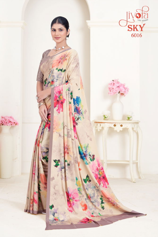 Sky By Jivora Crepe Digital Printed Casual Wear Saree Wholesalers In Delhi